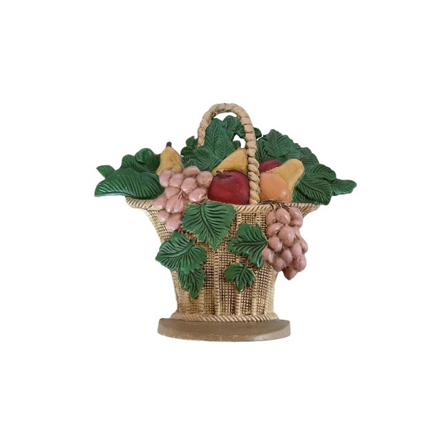 Metal Late 20th Century Basket of Fruit Painted Vintage Cast Iron Doorstop For Sale - Image 7 of 8