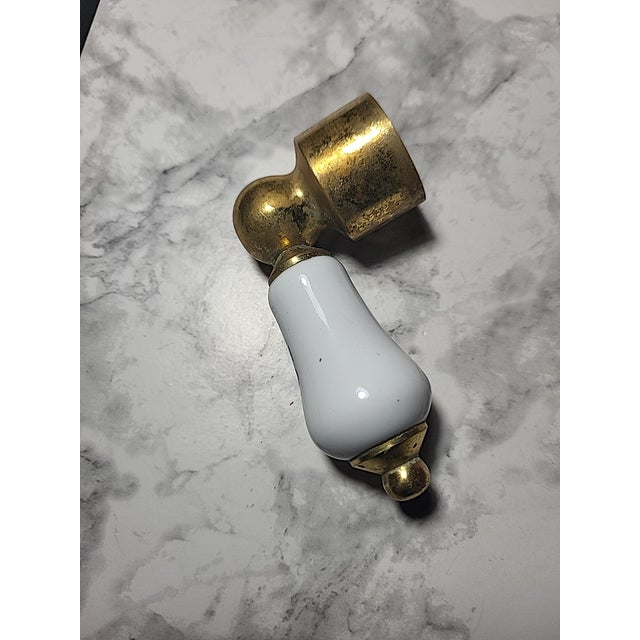 Vintage Porcelain Brass Bathroom Handle For Sale In San Francisco - Image 6 of 9