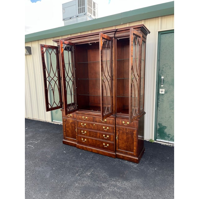 Brown Thomasville Mahogany Collection Georgian Breakfront Bookcase China Cabinet For Sale - Image 8 of 12