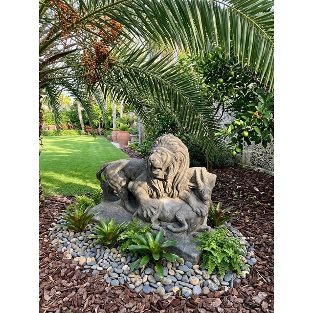 Vintage Cast Stone Sculpture of a Lion Attacking an Antelope For Sale - Image 10 of 11