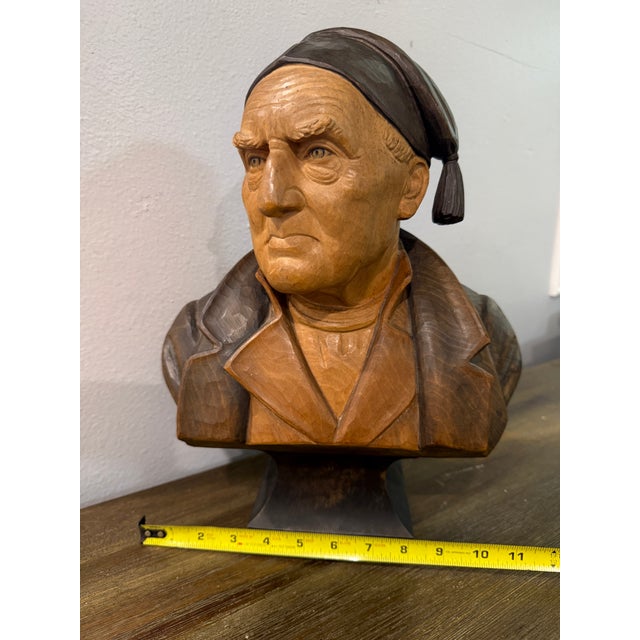 Brown Vintage Hans Huggler Wyss Wood Carved Bust Old Man - Unsigned For Sale - Image 8 of 18