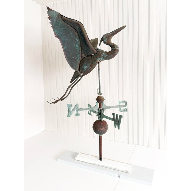 Antique American Patinated Copper Full-Bodied Heron Directional Weathervane For Sale - Image 9 of 11