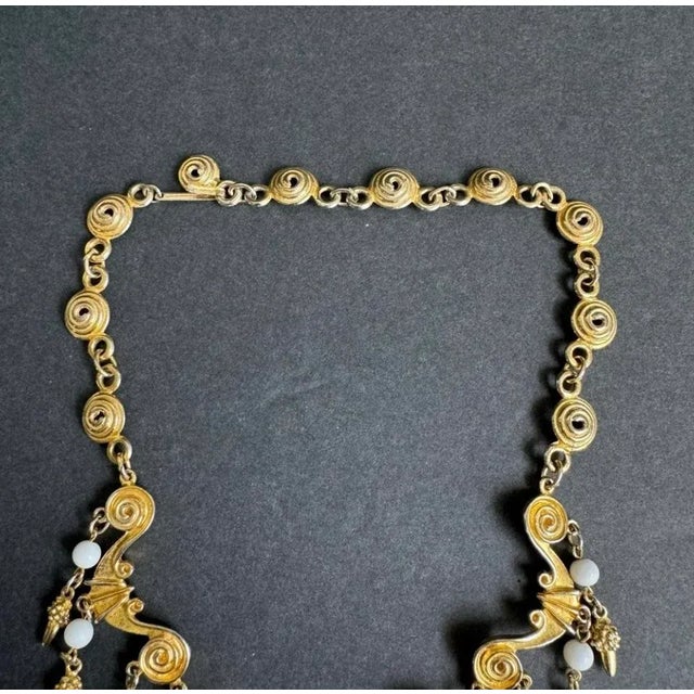 Gold Tone Bib Statement Necklace Waterfall Pendants Etruscan Revival Maximalist Vendome For Sale - Image 6 of 11