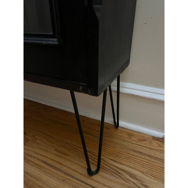 1900s Antique Black Painted Bookcase/Display Cabinet With Original Wavy Glass For Sale - Image 10 of 10