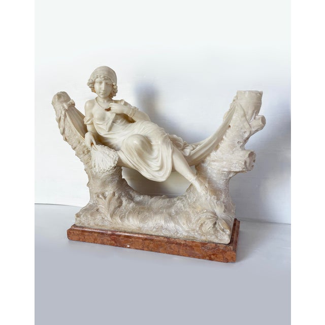 Sculpture of a Woman in a Hammock, Early 20th Century, Alabaster & Marble For Sale - Image 10 of 11