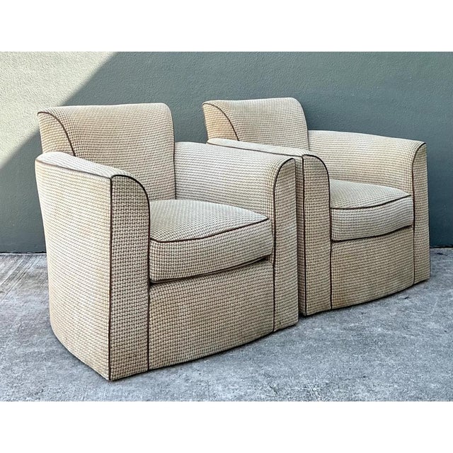 Vintage Donghia Swivel Lounge Chairs With Ottomans - A Pair For Sale - Image 12 of 12