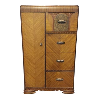 1930s Art Deco Waterfall Top Emblem Wardrobe For Sale