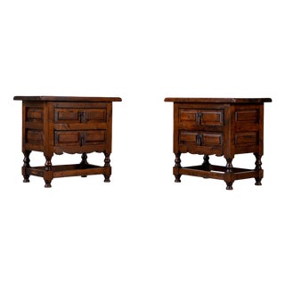 Antique Spanish Nightstands in Walnut, 1900s, Set of 2 For Sale