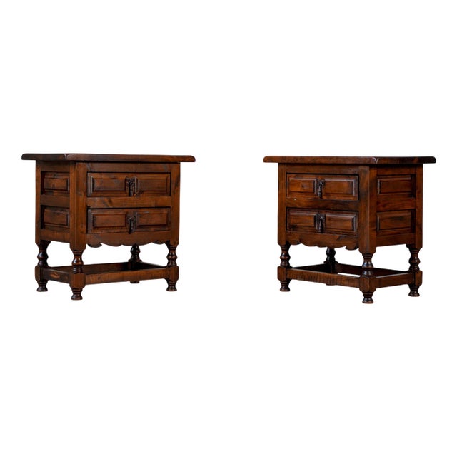 Antique Spanish Nightstands in Walnut, 1900s, Set of 2 For Sale