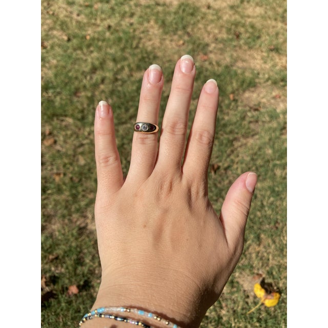 Early 21st Century Vintage .65ctw Ruby and Diamond Signet Ring, 13k-14k Yellow Gold, Ring Size 4.75 For Sale - Image 5 of 5