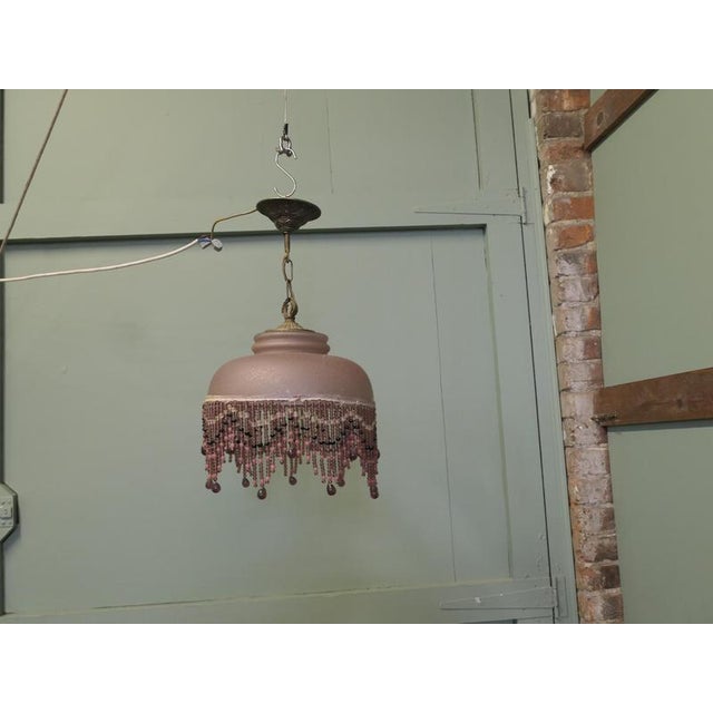 French Art Deco Glass Pendant Light with Beaded Shade, 1930s For Sale - Image 3 of 8