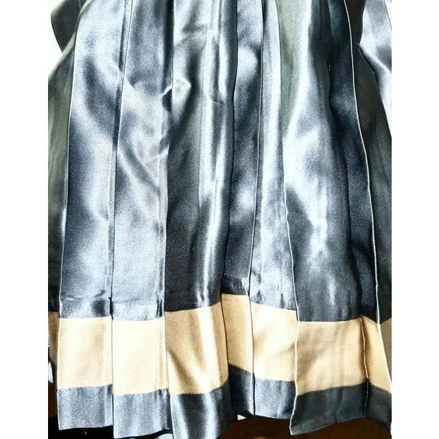 2020s Silk Charmeuse Knife-Pleat Queen Bed Skirt With Pins, New, Slate Teal and Sand For Sale - Image 5 of 5