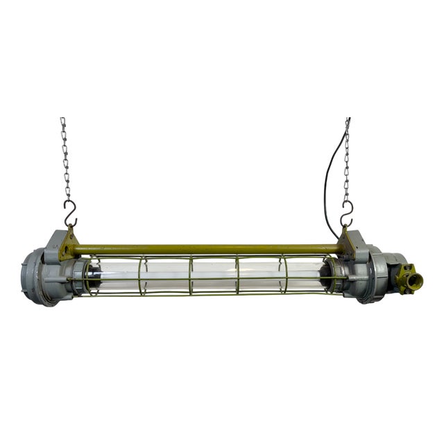 Soviet Industrial Grey Hanging Tube Light, 1970s For Sale