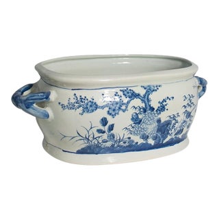 1920s Antique Blue/White Orchid Pot/Foot Bath For Sale
