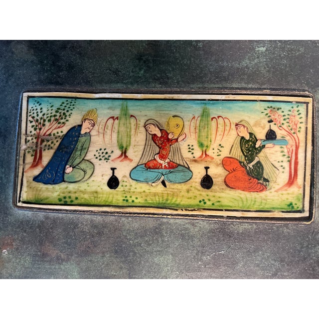 Antique Persian Painted Brass Jewelry Box With Miniature Scene, C. 1900 For Sale - Image 11 of 11