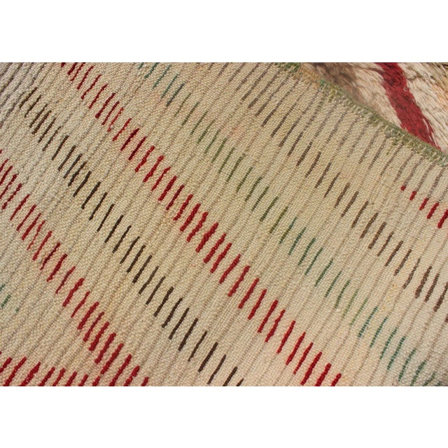 Mid 20th Century Vintage Turkish Tulu Runner With Tribal Design in Cream, Green, Red and Brown For Sale - Image 12 of 13