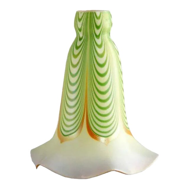 American Steuben Glass Green Drag Loop Lily Lamp Shade For Sale