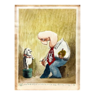 A Pet and His Owner Cartoon in Watercolor, by Arnold Roth For Sale
