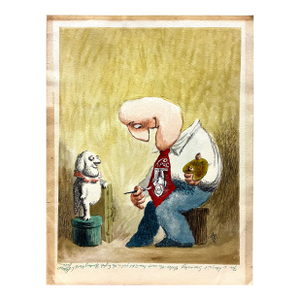 A Pet and His Owner Cartoon in Watercolor, by Arnold Roth