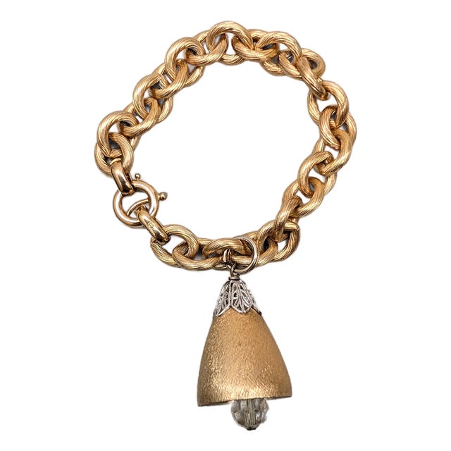 Vintage 1970 Signed Napier Book Piece Goldtone "Wedding Bell" Charm Bracelet For Sale