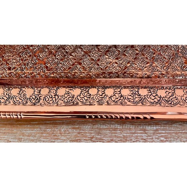 Mid 20th Century Indo Persian Rectangular Embossed Design Serving Tray For Sale - Image 4 of 4