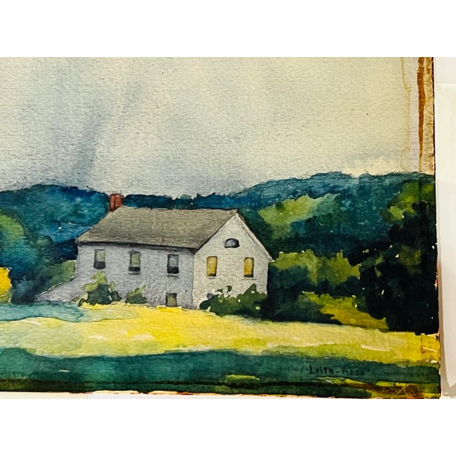 Early 20th Century Vintage Framed Watercolor Stormy Farm Landscape For Sale - Image 5 of 11