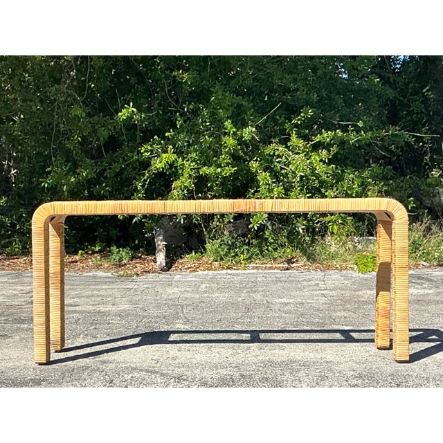 Vintage Coastal Wrapped Rattan Waterfall Console Table For Sale In West Palm - Image 6 of 9
