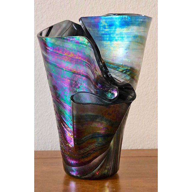 Glass 1990s Iridescent “Handkerchief” Art Glass Vase, Oil Slick Finish For Sale - Image 7 of 14
