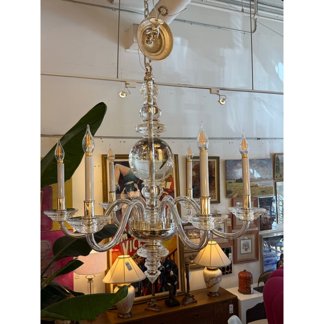 Traditional Chapman & Myers for Visual Comfort George II Polished Nickel + Glass Chandelier For Sale - Image 3 of 12