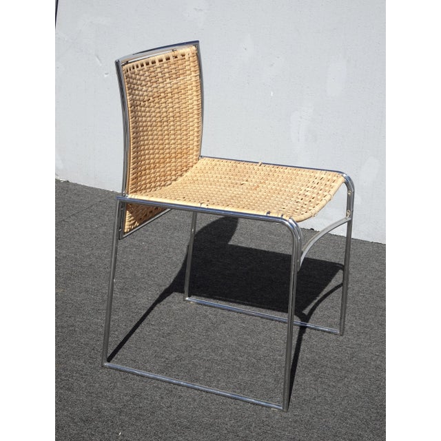 Set of Four Vintage Chrome Rattan Dining Chairs Mid Century Modern For Sale - Image 10 of 12