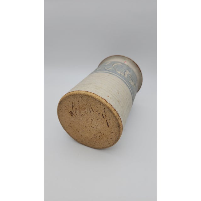 Mid-Century Modern Vintage Studio Pottery Tall Vase with Scraffito For Sale - Image 3 of 12