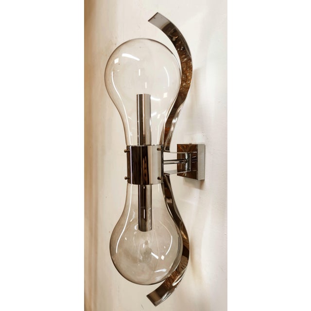 Metal Space Age Double Chrome Glass Wall Light For Sale - Image 7 of 7
