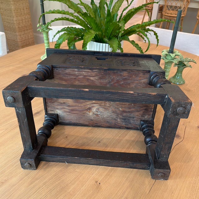 Antique European Carved Oak Chest on Stand For Sale - Image 9 of 12