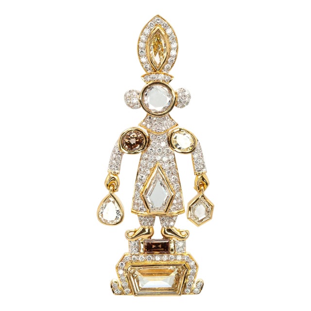 Custom-Made Diamond Figurine Pendant in 18k Yellow Gold — 8.0 Carats For Sale