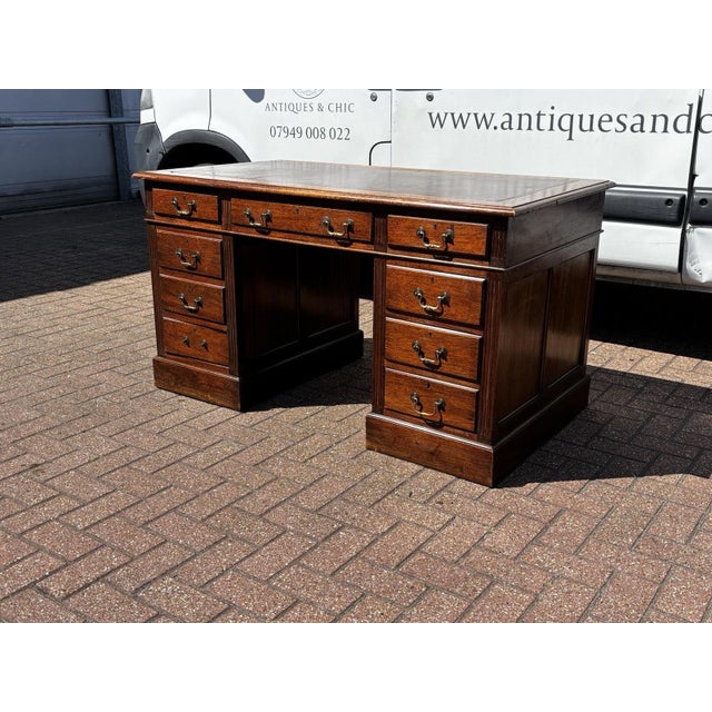 Edwardian Oak Twin Pedestal Desk For Sale - Image 4 of 11
