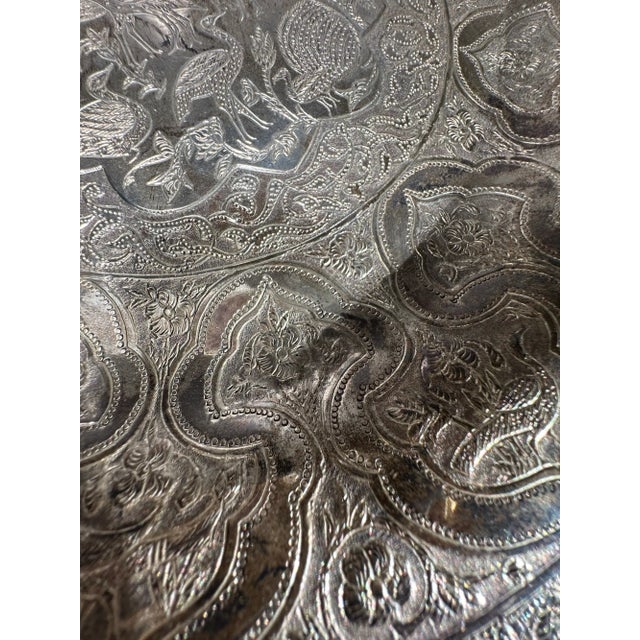 Mid 20th Century Vintage Persian Zandi Middle Eastern Islamic Brass Platter. For Sale - Image 5 of 11