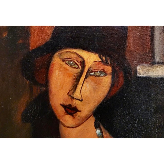 After Modigliani - Portrait of a Girl W/ Hat & Necklace -1930s Oil Painting For Sale In Los Angeles - Image 6 of 9