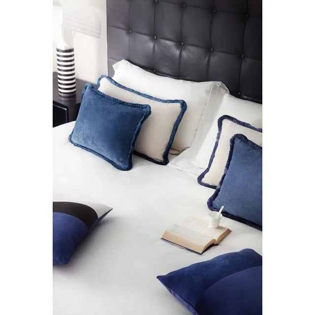 Gray Couple Happy Pillow in Carbon and White Velvet with Fringes from Lo Decor, Set of 2 For Sale - Image 8 of 9