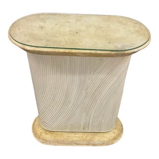 1990s Tessellated Fossil Stone, Split Pencil Reed Side Table Maitland Smith Style For Sale