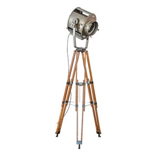 Vintage Theater Spotlight Floor Lamp on Wooden Tripod from ADB Belgium, 1960s For Sale