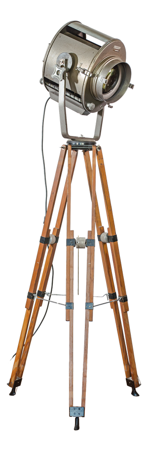 Vintage Theater Spotlight Floor Lamp on Wooden Tripod from ADB Belgium, 1960s