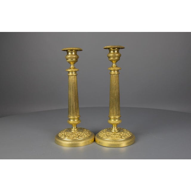 Antique French Brass Candlesticks with Floral Motifs, 1920s, Set of 2 For Sale - Image 17 of 18