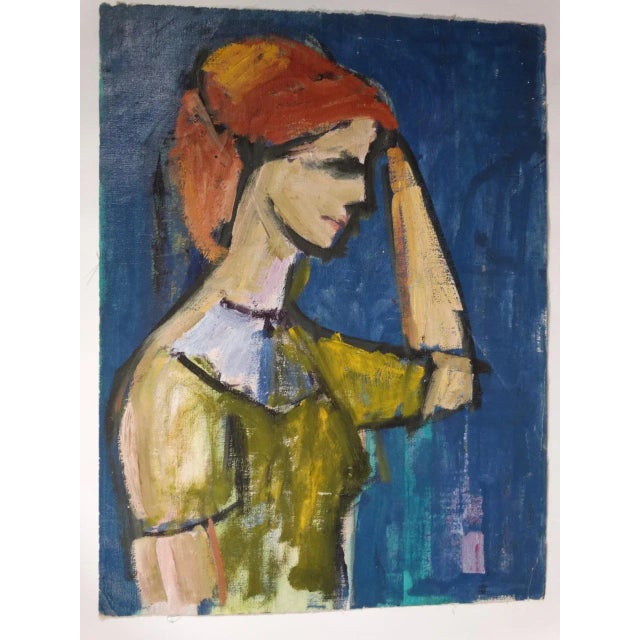 Mid-Century Modern Marie Cofalka Portrait Oil Painting of a Red Headed Woman in Profile For Sale - Image 3 of 5