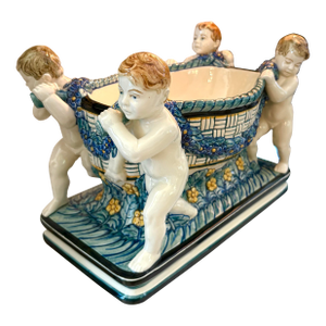 Early 20th Century Jardiniere With Four Putti German Ceramic Centerpiece by Wilhelm Suss