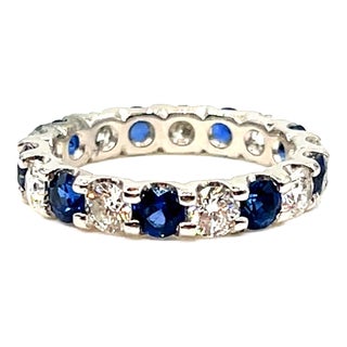 2.60 Ct Natural Sapphire & Diamond Eternity Ring Size 5.75 For Sale