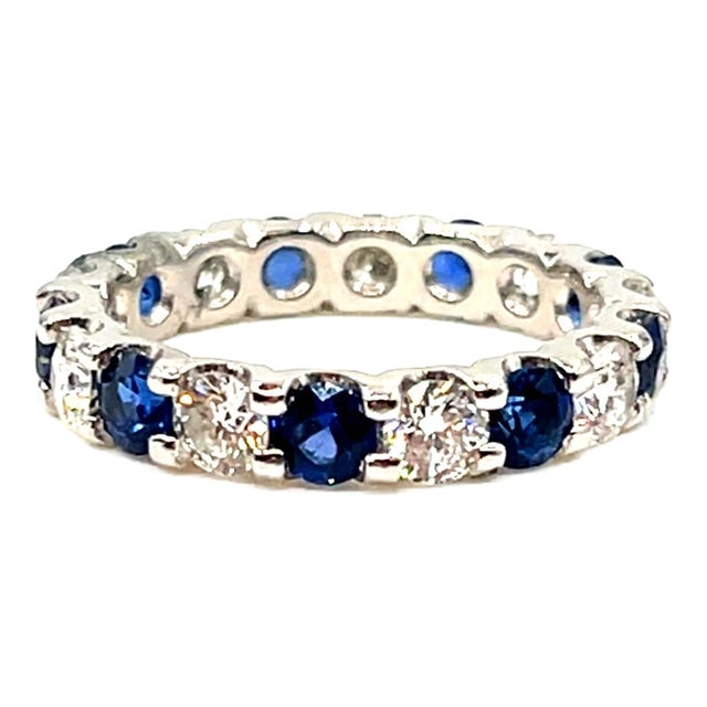 2.60 Ct Natural Sapphire & Diamond Eternity Ring Size 5.75 For Sale