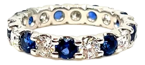2.60 Ct Natural Sapphire & Diamond Eternity Ring Size 5.75