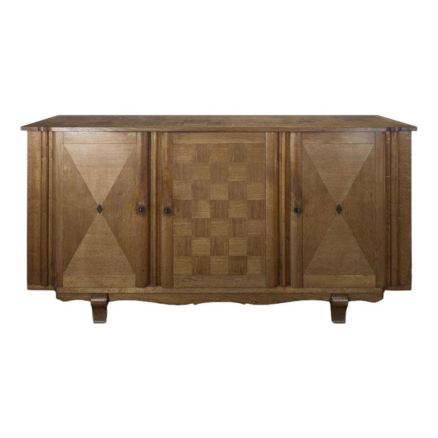 Art Deco Oak Sideboard with Checkerboard Marquetry, 1940s For Sale