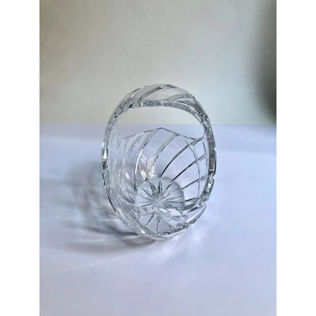 Metal Late 20th Century Diamond Cut Clear Crystal Handled Basket For Sale - Image 7 of 13
