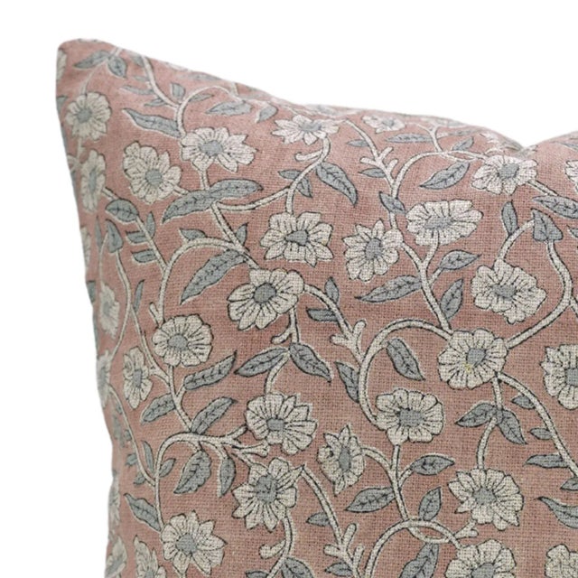 Handmade Floral Print Decorative Cushion Cover in Thick Linen 16x16 Inch -Haridwar For Sale - Image 4 of 4